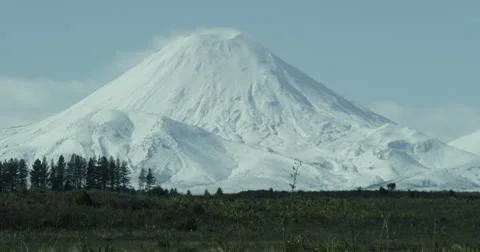 Looming Snow Volcano Stock Footage 54643390