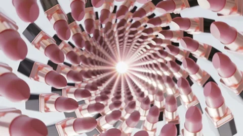 Loop 3d animated tunnel of rotating lipsticks creating a hypnotic visual effect Stock Footage 301336897