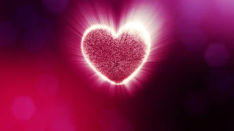 Loop 3d animation of glow particles form 3d red heart with depth of field and Stock Footage 84831169