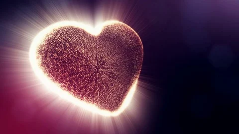 Loop 3d animation of glow particles form 3d red heart with depth of field and Video stock 84847315