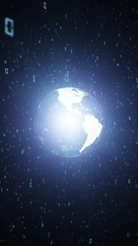Loop 3d binary numbers rotation with earth planet vertical animation Stock Footage 345525978