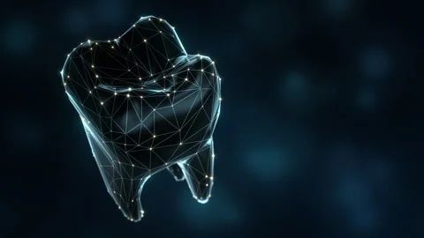 Loop 3D Digital Tooth Wireframe Hologram in Dark Futuristic Style Video stock 320432551