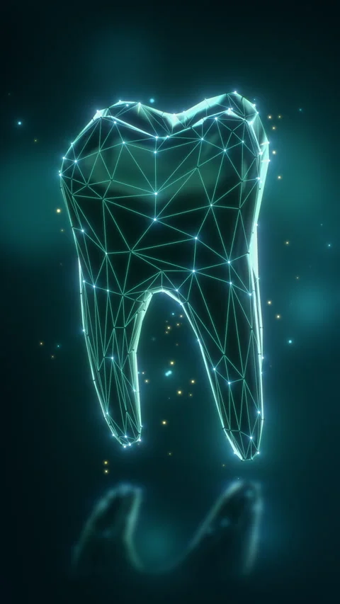 Loop 3D Digital Tooth Wireframe Hologram Video stock 320537611
