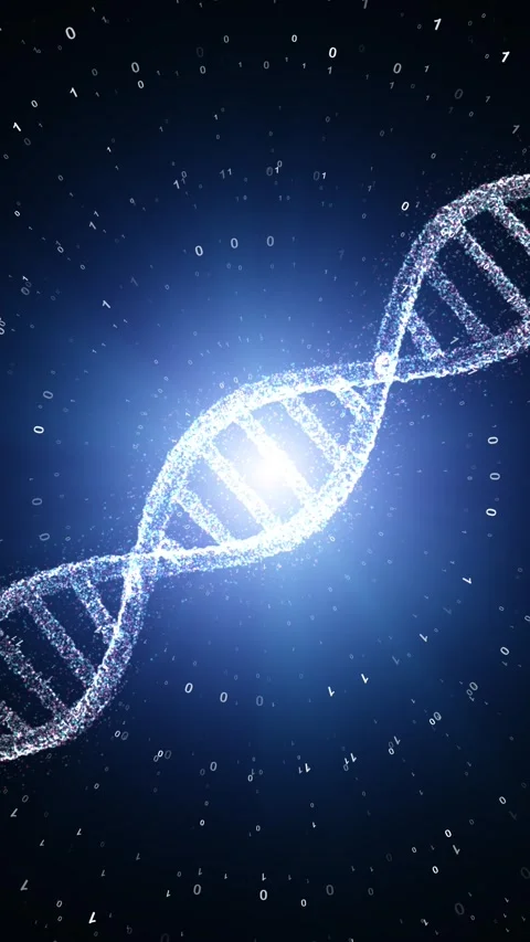 Loop 3d dna chain and binary numbers rotation vertical background Stock Footage 345327468