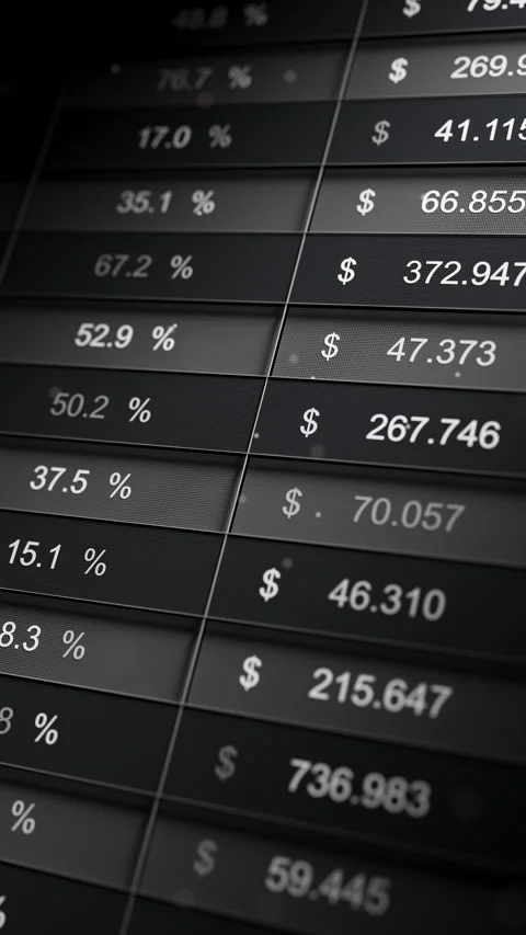 Loop 3D monochrome market table with prices and percentages Stock Footage 325967239