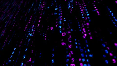 Loop 3D pink blue matrix style falling random text Stock Footage 272444260
