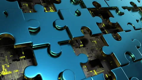 Loop 3D Puzzle gold jigsaw technological 3d Animation. sci fi hud User Interface Video stock 274489718