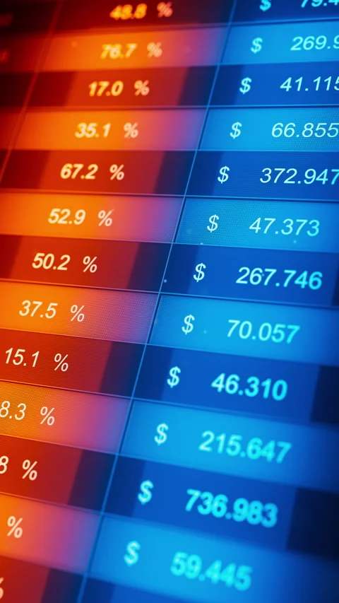 Loop 3D stock table with orange and blue highlight bands Stock Footage 325967263