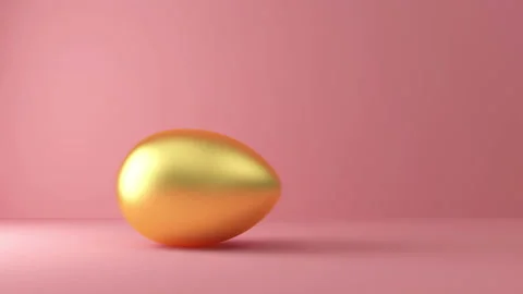 Loop 4K Animation of Golden Easter Egg Spinning on pink studio Stock Footage 150960017
