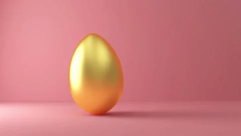 Loop 4K Animation of Golden Easter Egg Spinning on pink studio Stock Footage 150960022