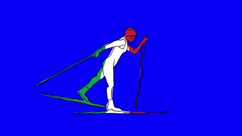 Loop able animation of hand drawn cross-country skiing silhouette for winter Stock Footage 325987799