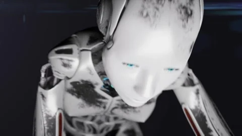 Loop able high technology 3d animation of humanoid femaile cyborg crawl Video stock 334469039