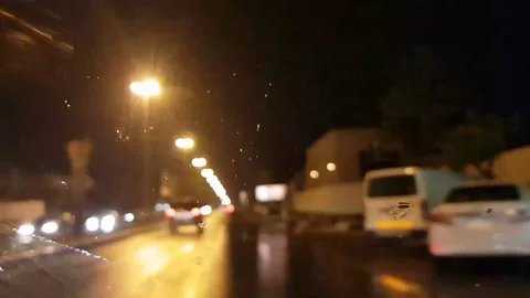 Loop able Selective focused hyper lapse video of car drive in sharjah city stree Stock Footage 105317553