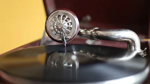 Loop-able Vintage Video of Old Gramophone, playing  record, close up - 1920X1080 Stock Footage 61175856
