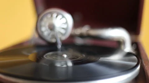 Loop-able Vintage Video of Old Gramophone, playing  record, close up - 1920X1080 Stock Footage 61175881