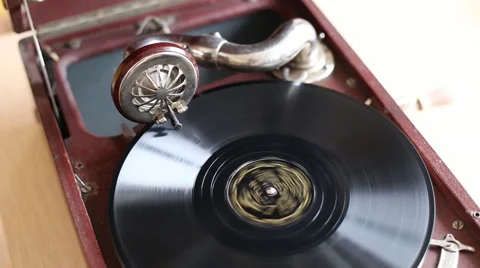Loop-able Vintage Video of Old Gramophone, playing  record, close up - 1920X1080 Stock Footage 61175940