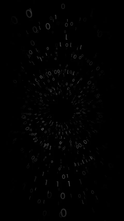 Loop abstract binary numbers circle rotation on black vertical background Stock Footage 347513301