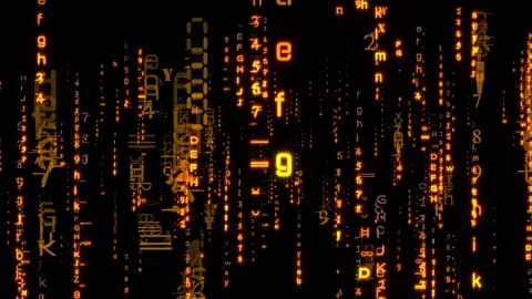Loop Abstract Glow Orange Matrix Text Falling Animation Stock Footage 256907199