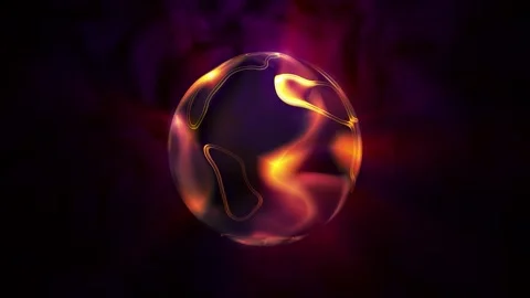 Loop Abstract magical crystal glass ball glows with yellow rays smoky purple Video stock 274484823