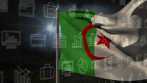 On loop Algerian flag waving, rippling, revealing crescent star, showing finance Stock Footage 329533505