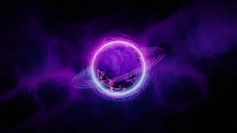 Loop of alien purple planet with glowing rings and nebula clouds in deep space Stock Footage 347011778