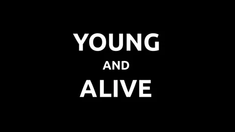 Loop Animated phrase YOUNG AND ALIVE appears letter by letter. Colors alternate Stock Footage 313229332