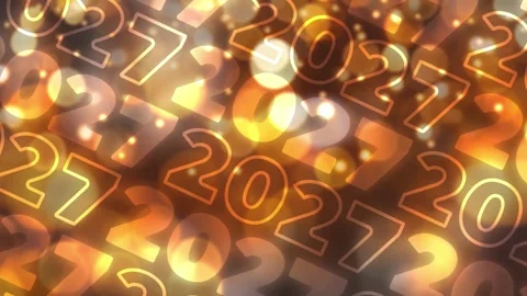 Loop animation. 2027 moves diagonally on golden bokeh lights Video stock 343683544