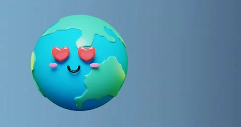 Loop animation of 3d adorable cartoon earth, green planet with love eyes an.. Stock Footage 237354466