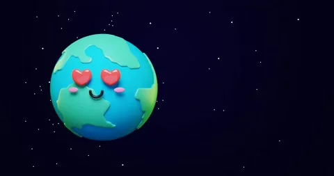 Loop animation of 3d adorable cartoon earth emoji, green planet with love Stock Footage 237354491
