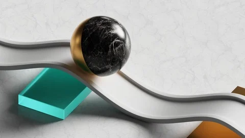 Loop animation of 3d black marble ball rolling on white wavy road. Computer g Stock Footage 116416441