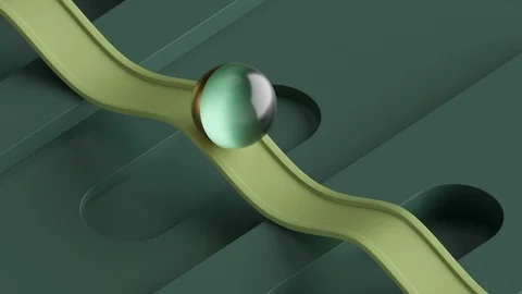 Loop animation of 3d green glass ball rolling on wavy road. Computer generate Video stock 116416457