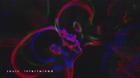 Loop animation. Abstract neon faces spinning in surreal cosmic flow with Video stock 317098846