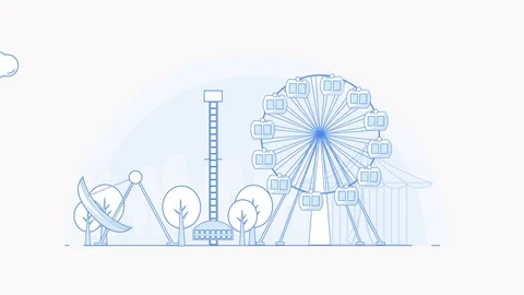 Loop animation amusement park. Flat line art design. HD banner background. Stock Footage 90917650