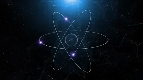 Loop animation of a atom on digital dark blue background Stock Footage 343617342