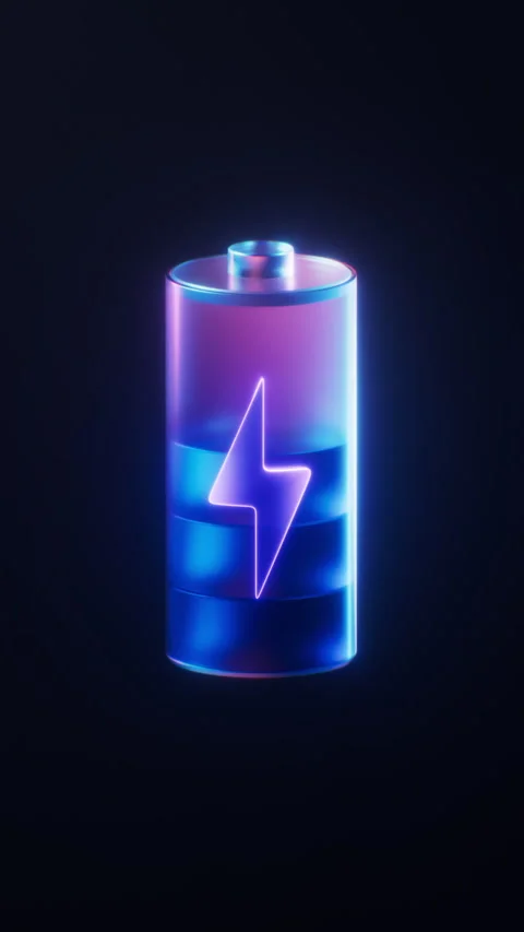 Loop animation of Battery with dark neon light effect, 3d rendering. Stock Footage 276430953