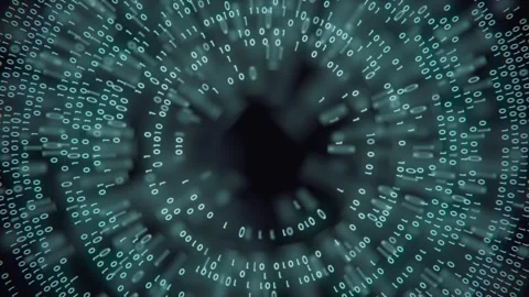 Loop animation of binary code streams forming circular patterns. 3d rendering 4K Stock Footage 302186462