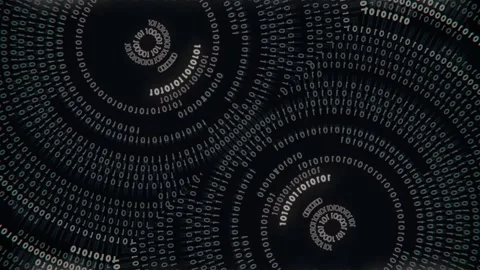 Loop animation of concentric circles of the numbers 0 and 1. 3d rendering 4K Stock Footage 303866362