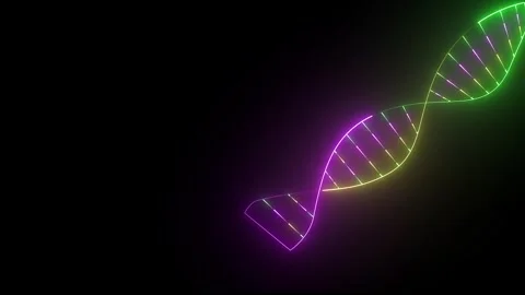 Loop animation of DNA with neon light effect. Glowing multicolor neon DNA, .. Stock Footage 289427482