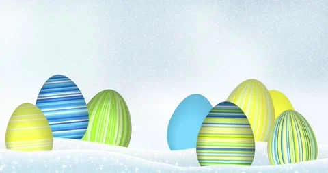Loop animation of eggs rocking in the snow. Easter eggs background. Stock Footage 170426515