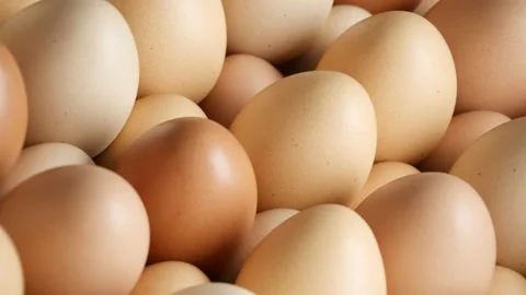 A loop animation of enormous numbers of eggs. Raw hen's eggs. Animal products. Stock Footage 163552192