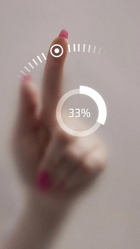 Loop animation of finger with pink nail pressing futuristic digital loading Stock Footage 318713377