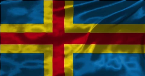 Loop Animation the flag of Aland, Shiny wavy flag 4k animation footage Stock Footage 275284632