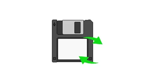 Loop animation of floppy disk with rotating arrows in pixel art style Video stock 318886165