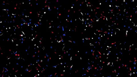 Loop Animation flying red, white, blue confetti. Matte channel. Labor day.  Stock Footage 278834601