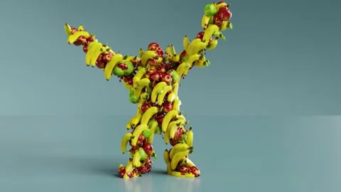 Loop animation of fruits monster dancing, 3d render Stock Footage 176218721
