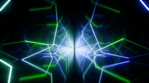 Loop animation in glowing neon lines tunnel 3d rendering 2 Stock Footage 268386912
