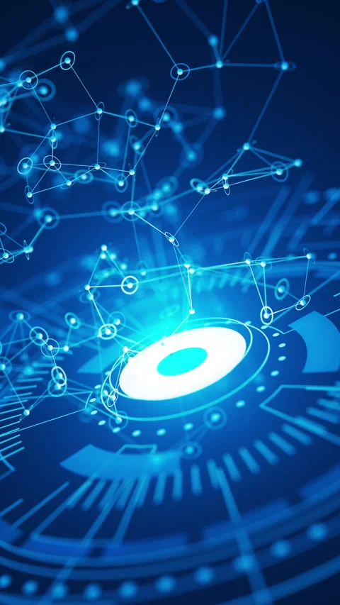 Loop animation of glowing network nodes over a tech interface. Looping move. Stock Footage 322018585