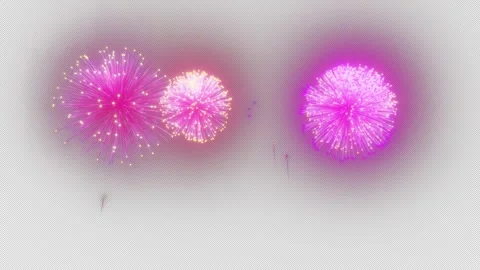 Loop animation glowing pink, purple fireworks bursting transparent background Stock Footage 328581924