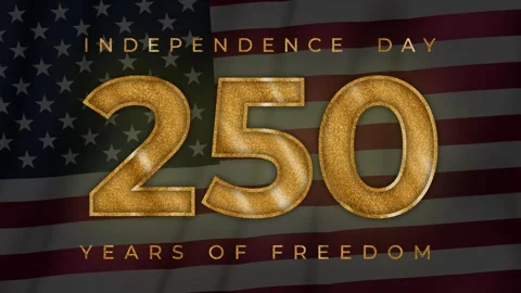Loop animation. Golden text independence day 250 years of freedom Stock Footage 338312825