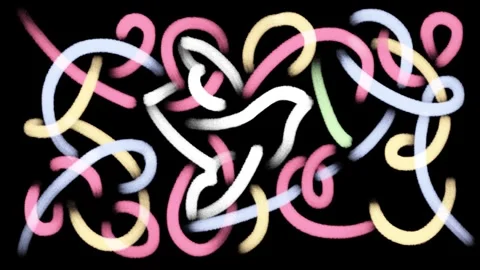 Loop animation. Hand drawn white pigeon. Abstraction with dove on black Stock Footage 333594060